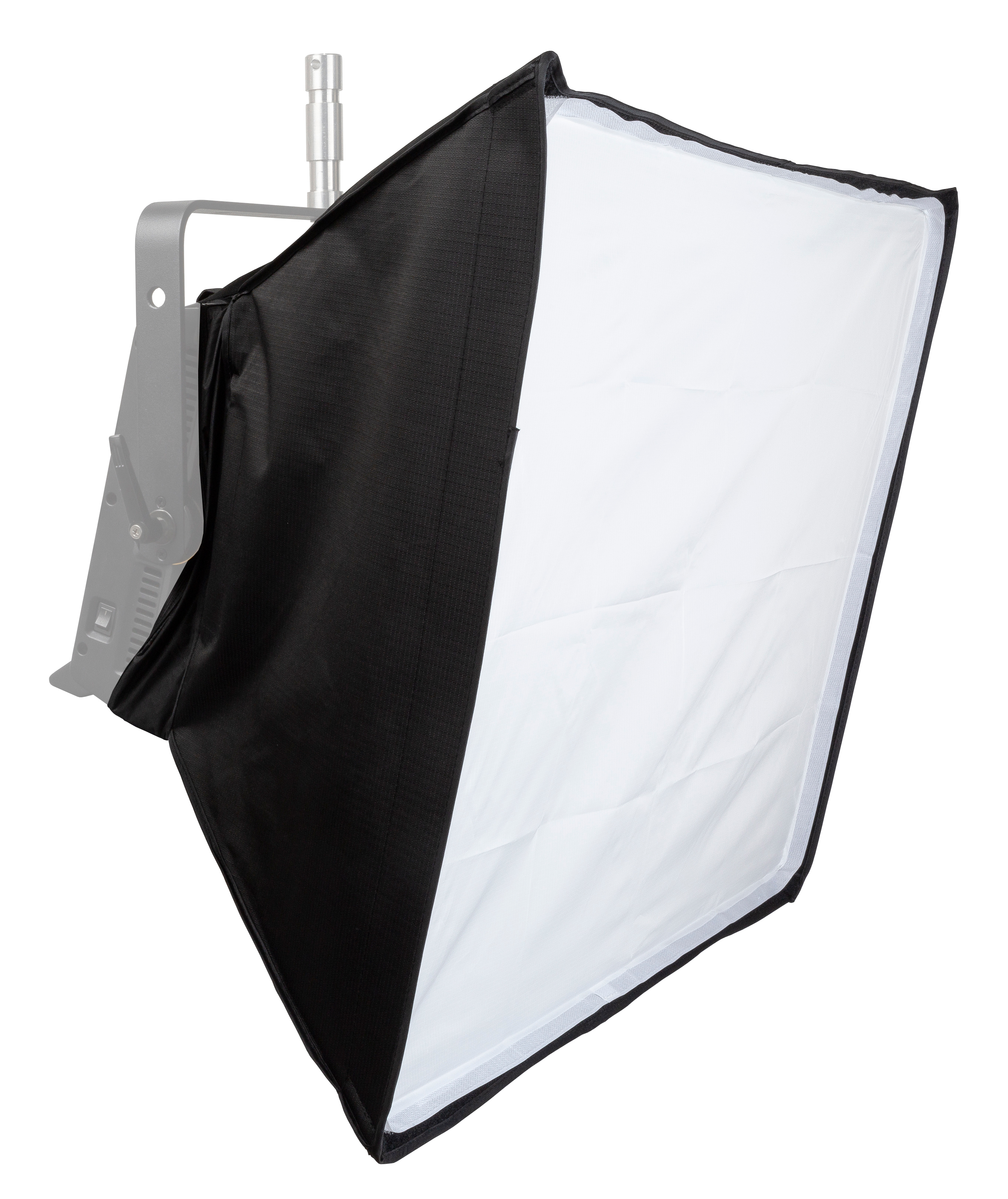 This soft box is used to soften the light and minimize harsh shadows while making video recordings or taking pictures
