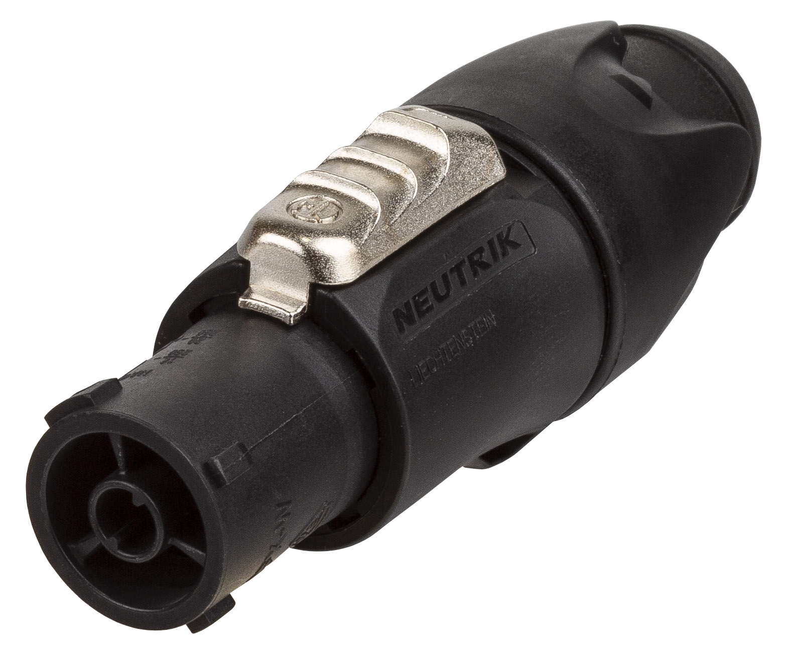 Neutrik PowerCON TRUE1 locking female cable connector with power-in and screw terminals for outdoor applications.