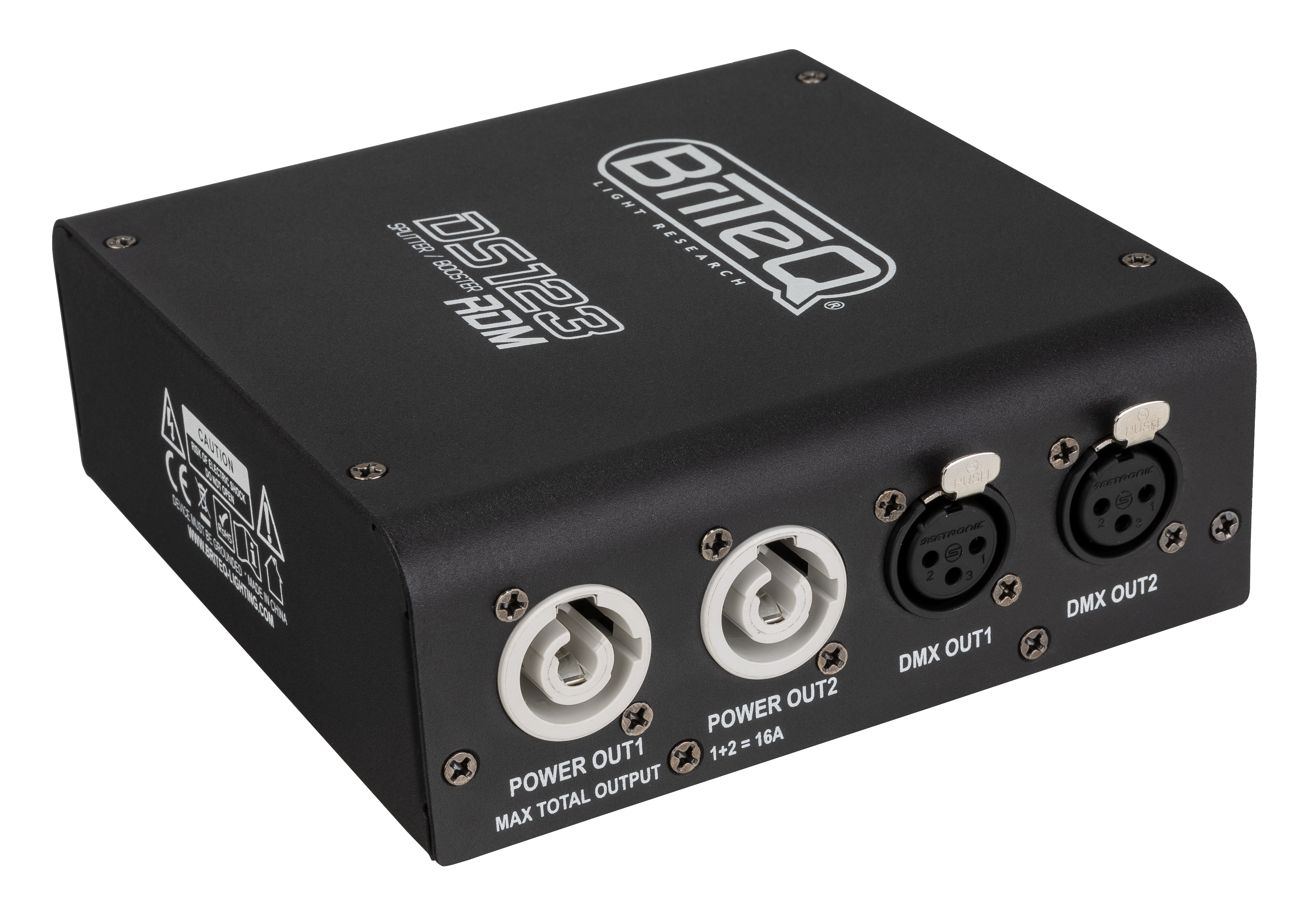 RDM compatible DMX splitter: splits mains power and DMX input into 2 optically separate outputs. Compact and robust, equipped with PowerCON / XLR 3pin.