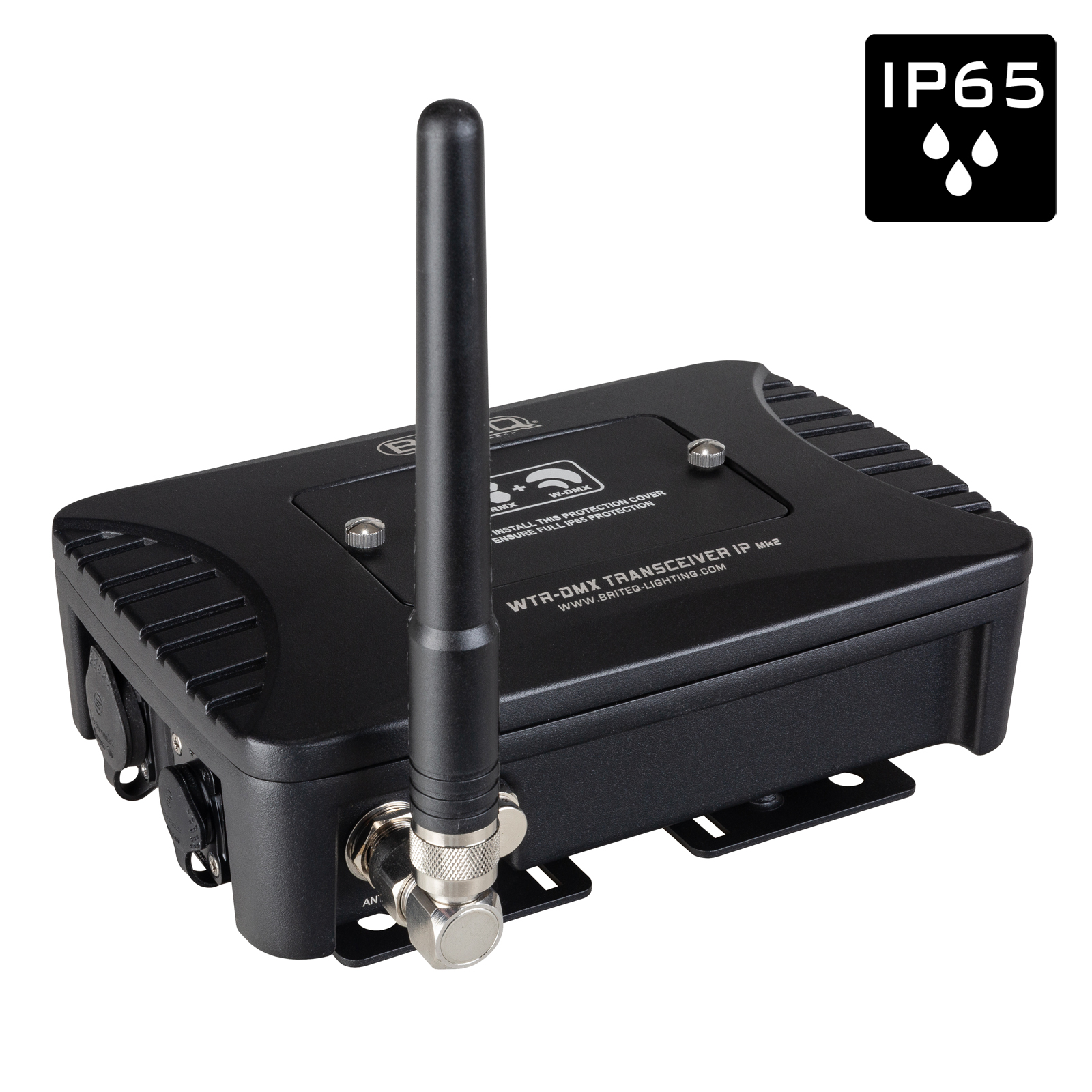 IP65 draadloze DMX-transceiver (zender + ontvanger) voor buitentoepassingen, compatibel met zowel LumenRadio- als Wireless Solution-.  Robuuste behuizing voor vaste installatie en podiumtoepassingen.